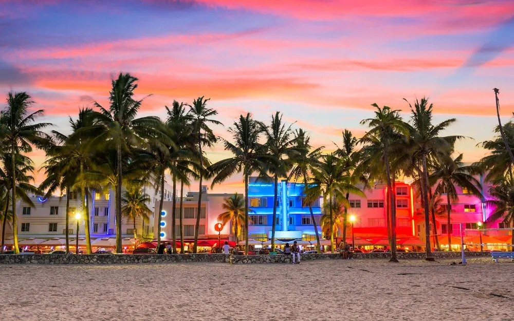 Ocean Drive at night in Miami Beach Florida