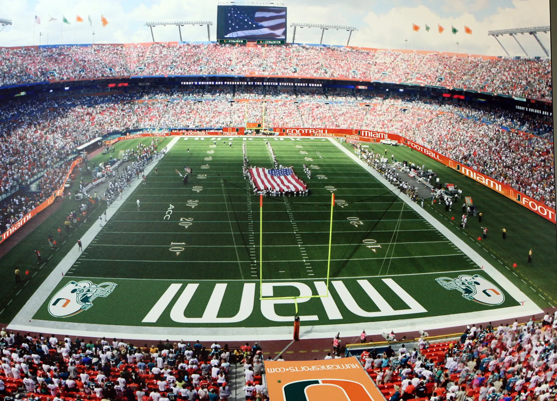 Miami Hurricanes stadium with orange seats at Hard Rock Stadium