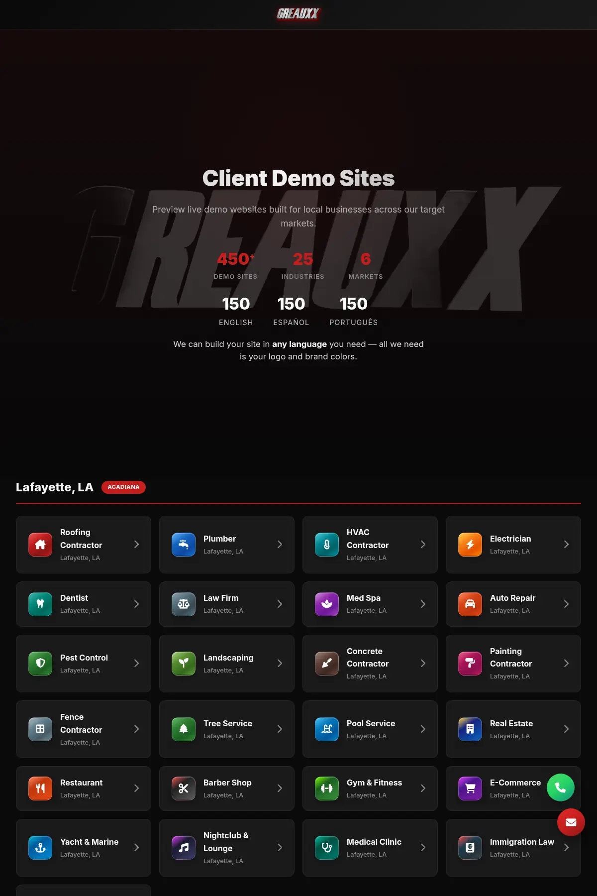 Greauxx demo site network for Louisiana and Florida businesses