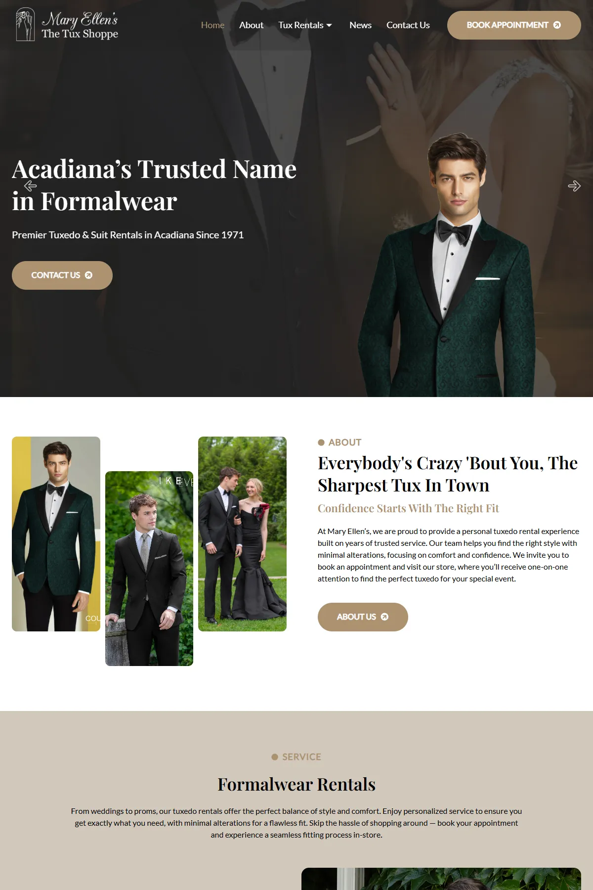 Mary Ellens Tux Shop website by Greauxx