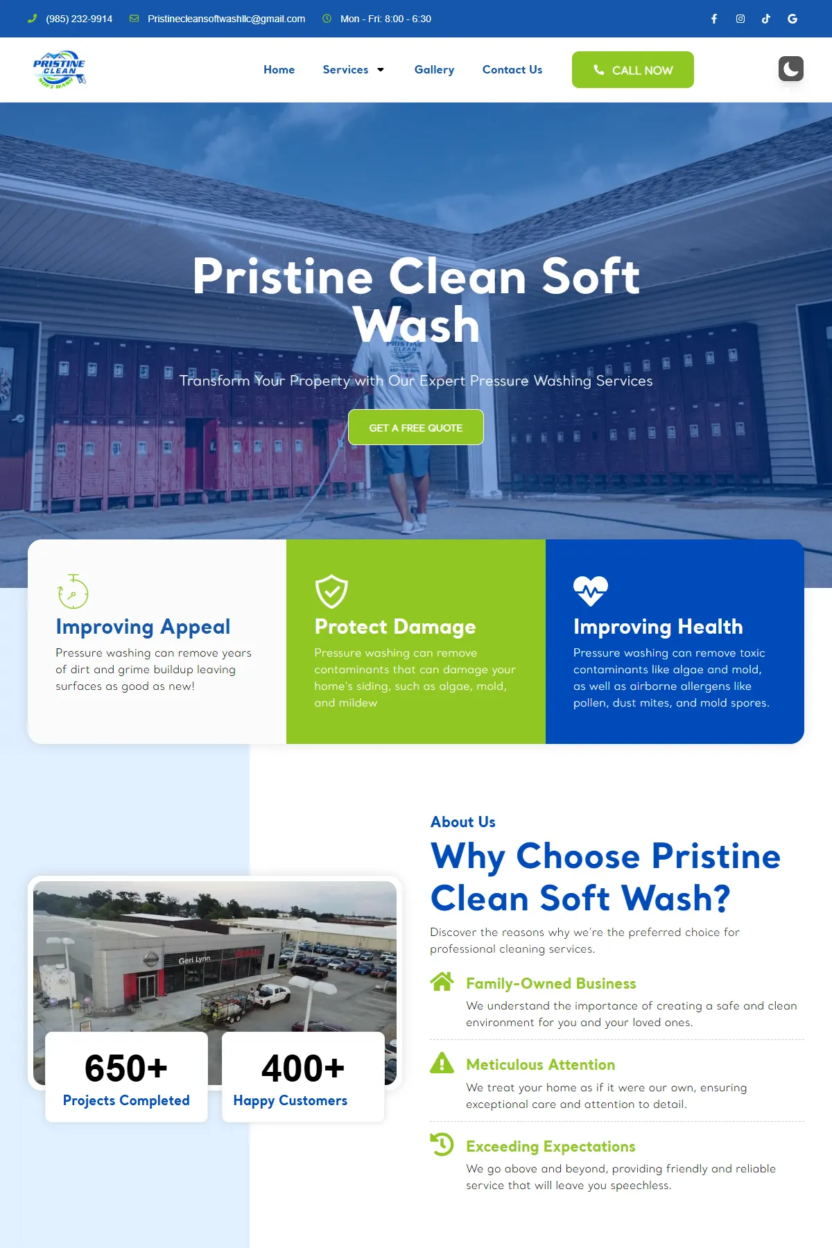 Pristine Clean Softwash website by Greauxx
